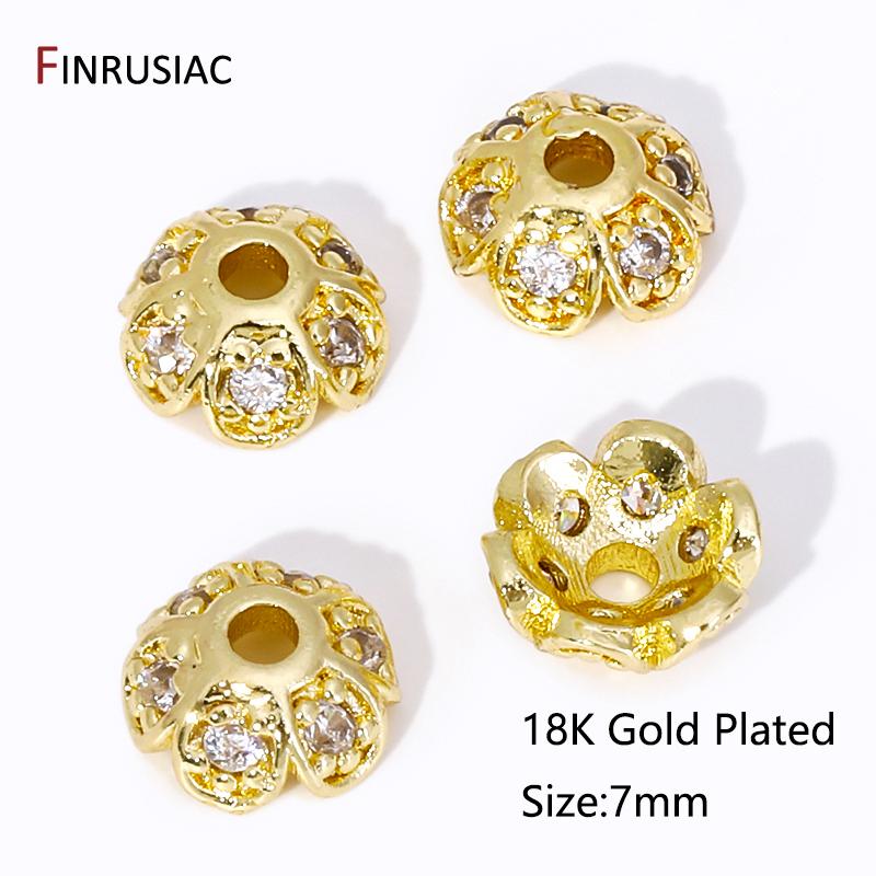 

Wholesale 18K Gold Plated Brass Flower Bead Caps ,6mm Inlaid Zircon Round Bead End Caps For DIY Jewelry Making Supplies Findings 3 pieces