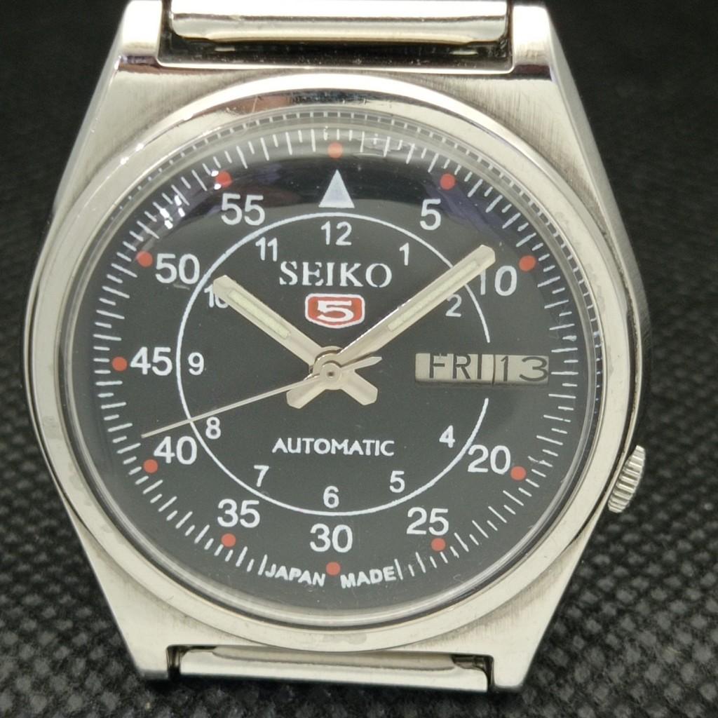 USED VINTAGE SEIKO 5 AUTOMATIC 7009A JAPAN MENS D/D BLACK WATCH 602-a313580-2 SKU602-a313580