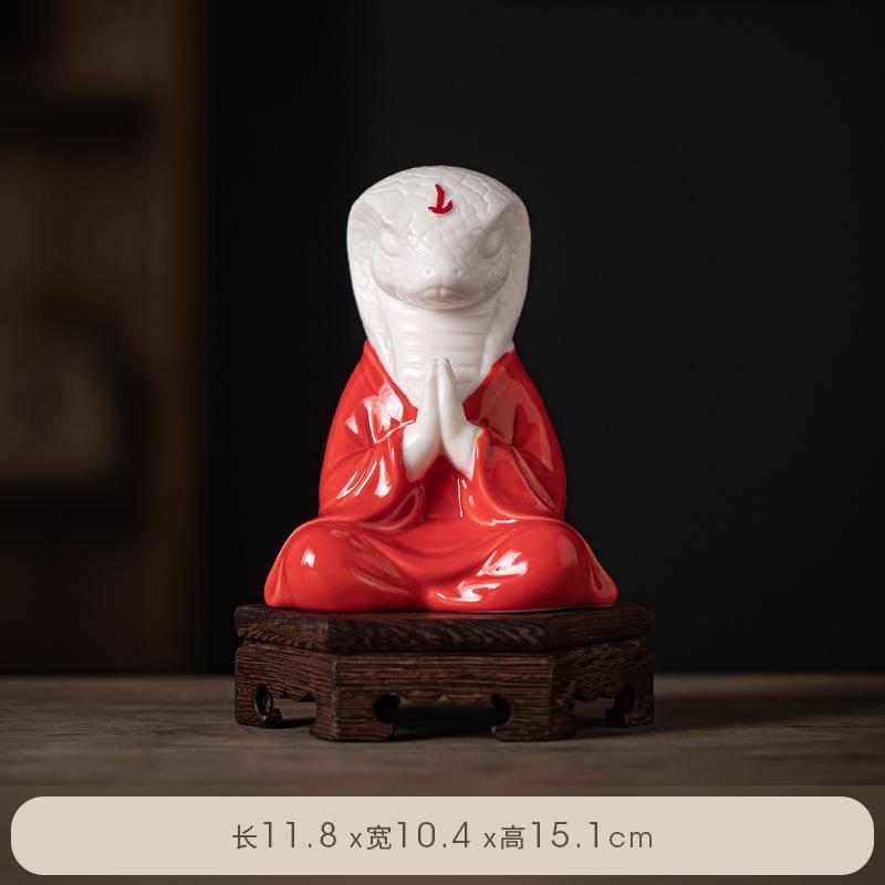 Zen Fortune Ceramic Tea Pet Zodiac Snake Statue Ornaments Animal Tea Figurine Wealth Sculpture Crafts Home Desktop Decoration