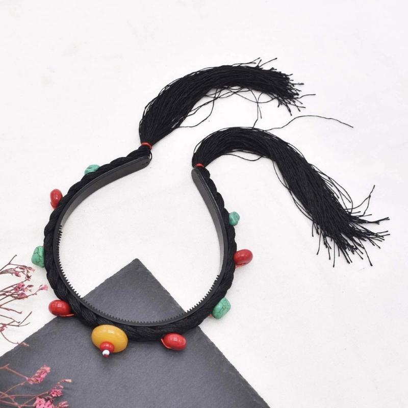 Simulation Wigs Headband for Women Chinese Tibetan Style Hair Hoop Music Festivals Photography Proms Party Headpieces