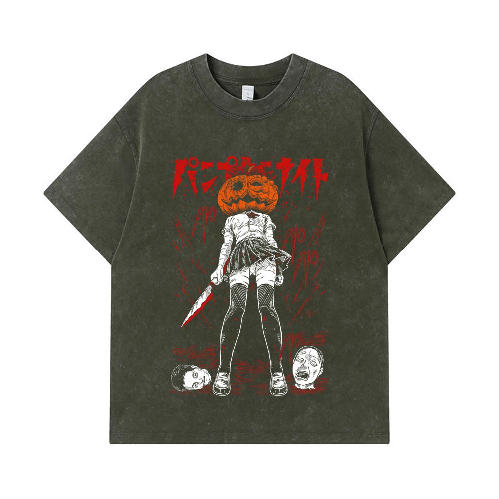275 GSM Washed T-shirts 100% Cotton Pumpkin Night V2 Print Unisex Heavy Cotton T Shirt