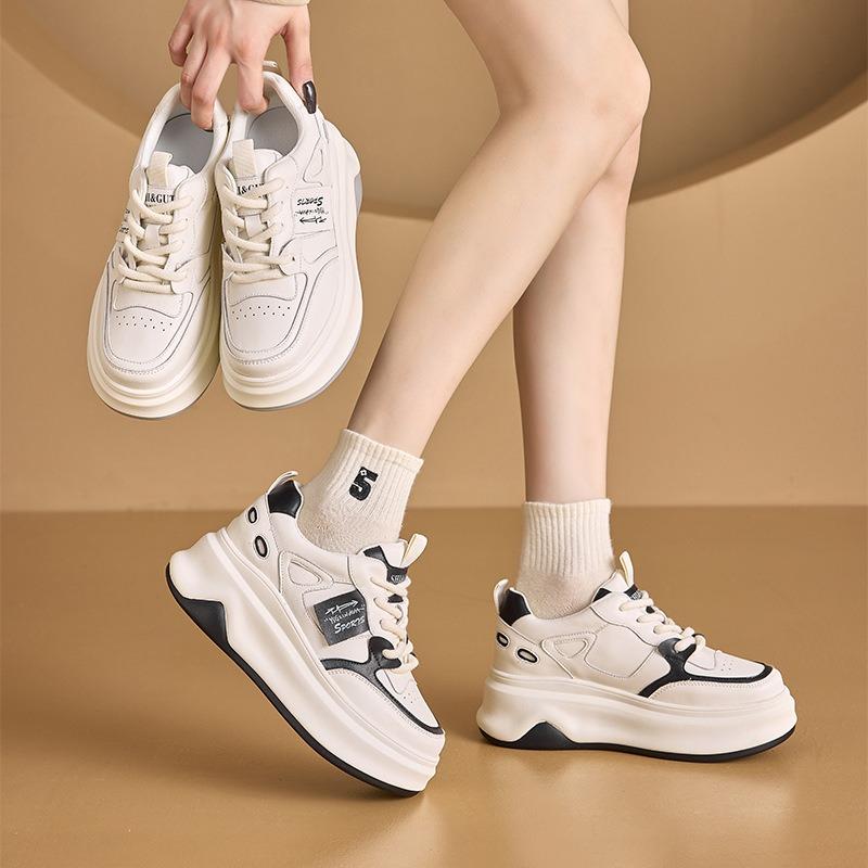 Platform women's shoes spring new fashion sports casual dad shoes women's versatile height increase leather white shoes