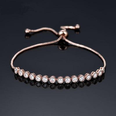 WWJ Brilliant Round Cubic Zirconia Adjustable Chain Bracelet Bangle for Girls