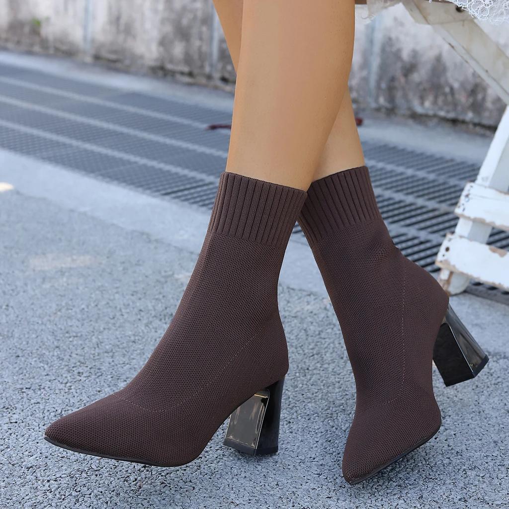 Women Boots Elegant Slim Fit Elastic Boots Fashion Casual Ankle Boots Pointed High Heeled Booties Temperament Women Single Boot