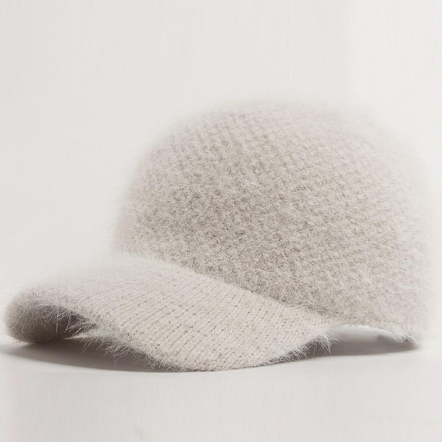 Knitted Faux Rabbit Fur Baseball Cap Women Fashion Autumn Winter Warm Hat For Ladies Female Casual Caps Woman Adjustable New