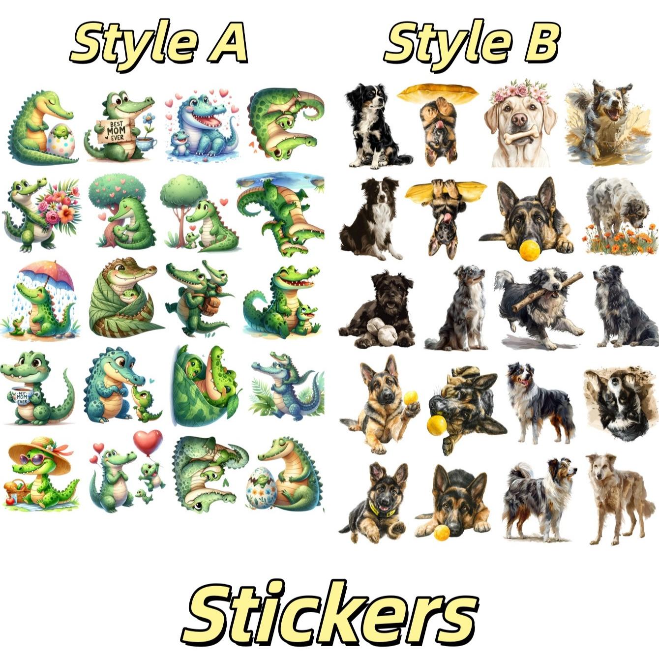

20pcs Watercolor cartoon cute crocodile stickers, stationery, notebook, account materials, phone cases luggage, guitar жовтий
