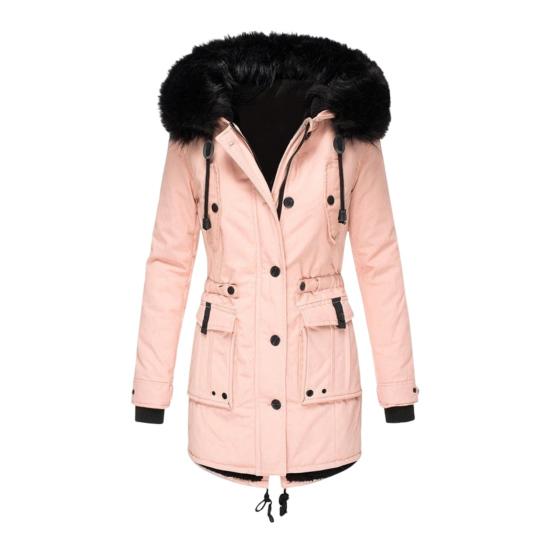 Cappotto Invernale con Cappuccio Pellicciato e Tasche Fodera in Peluche Taglia Larga Chiusura a Zip Coulisse Parka Antivento Mantenimento del Calore Capospalla Quotidiano per il Freddo