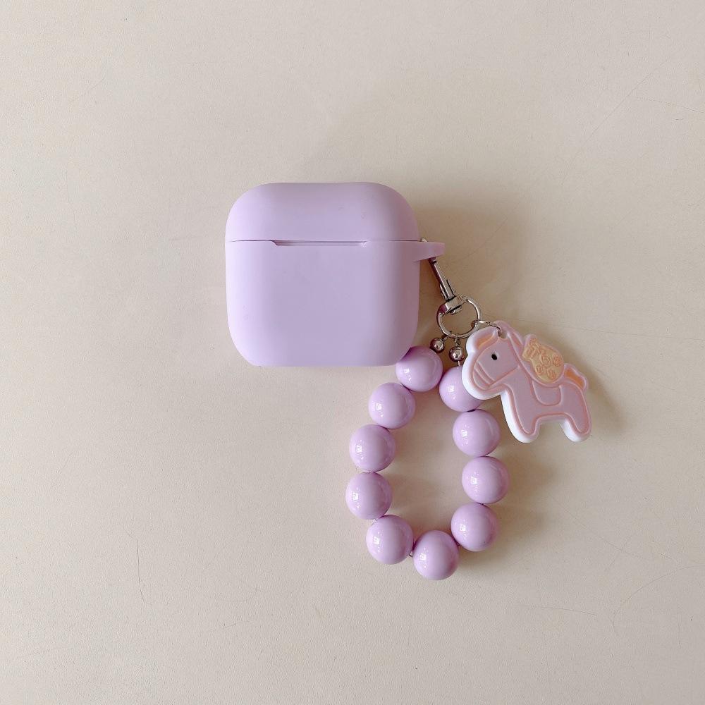 Simple Pony Bead Chain Earphone Cover for Apple AirPods 1 /1 Generation Solid Color Silicone Case PRO1 Niche PRO1