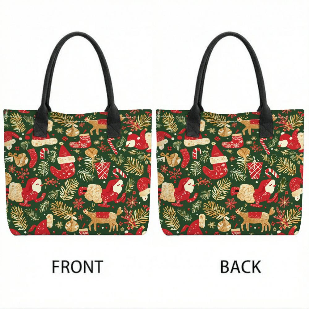 Christmas Pattern Tote Bag Large Capacity Casual Handbag for Daily Shopping Holiday Use