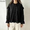 ZANZEA Women Casual Round Neck Long Sleeve Loose Lace Blouse