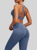 Set de Yoga cu Sutien Sport din Nailon Rezistent la Șocuri, Față-Spate și Pantaloni pe Nouă Puncte pentru Femei