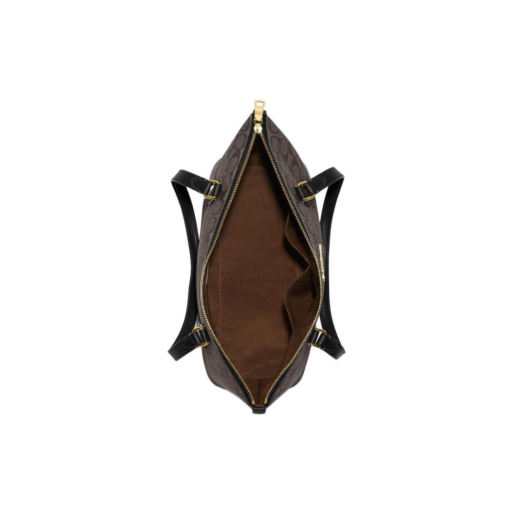 Coach Gallery 37 Classic Stripe Logo Decorated Coated Canvas And Smooth Leather Tote Bag Women Tote Dark-Brown Black CH504-IMAA8