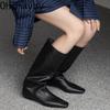 Luxury Designer Square Toe Women Knight Boots Elegant Female Wedges Low Heel Long Booties  De Mujer