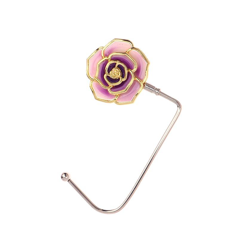 Elegant Gradient Rose Bag Purse Hook Portable Handbag Hanger Fashion Foldable Table Hook Organizer Desk Side Hooks
