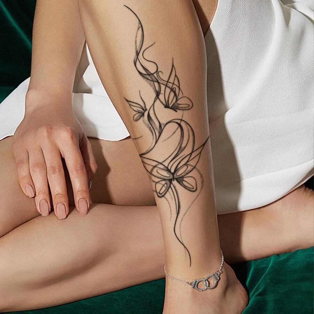 Line Butterfly Tattoo Sticker, Waterproof And Long-Lasting Simulation, Girls' Calf Flower Arm Advanced Tattoo Sticker