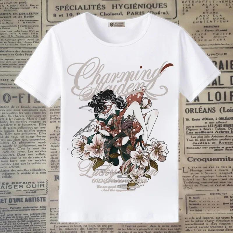 Japanese Kitsune Fox Mask Floral Graphic Women T-Shirt Traditional Oriental Sakura Bell Print Short Sleeve Casual Tee