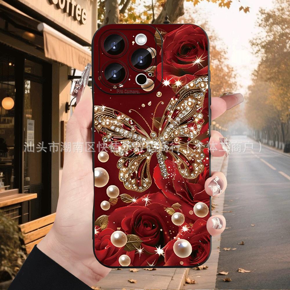 Flash Diamond Pearl Flower Butterfly iPhone17ProMax/16/15/14/13/12/11 iPhone Case