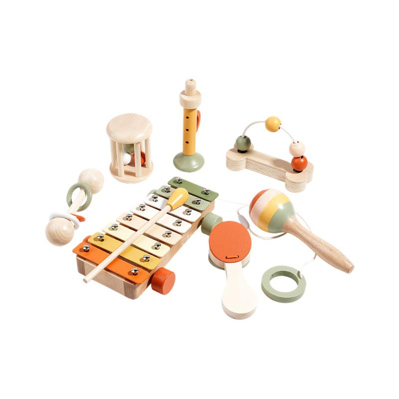 Montessori Wooden Rattle & Orff Instruments Set for Infant Grasping and Early Education