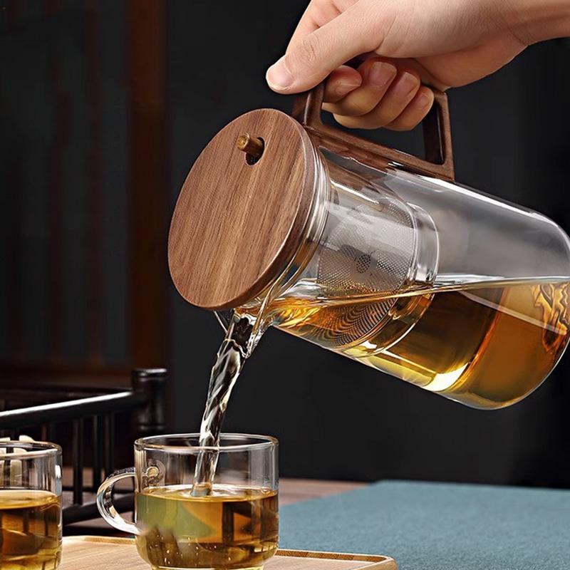 Glass Teapot Filter 500Ml/750ml Glass Water Separation Tea Pot With Strainer Ergonomic Tea Maker With Wooden Handle Dishwasher