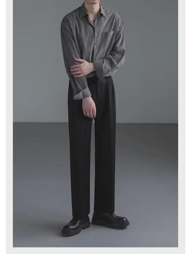 Men's Korean Style Wide-Leg Suit Pants - Trendy, Loose, Handsome, and Straight-Leg Design