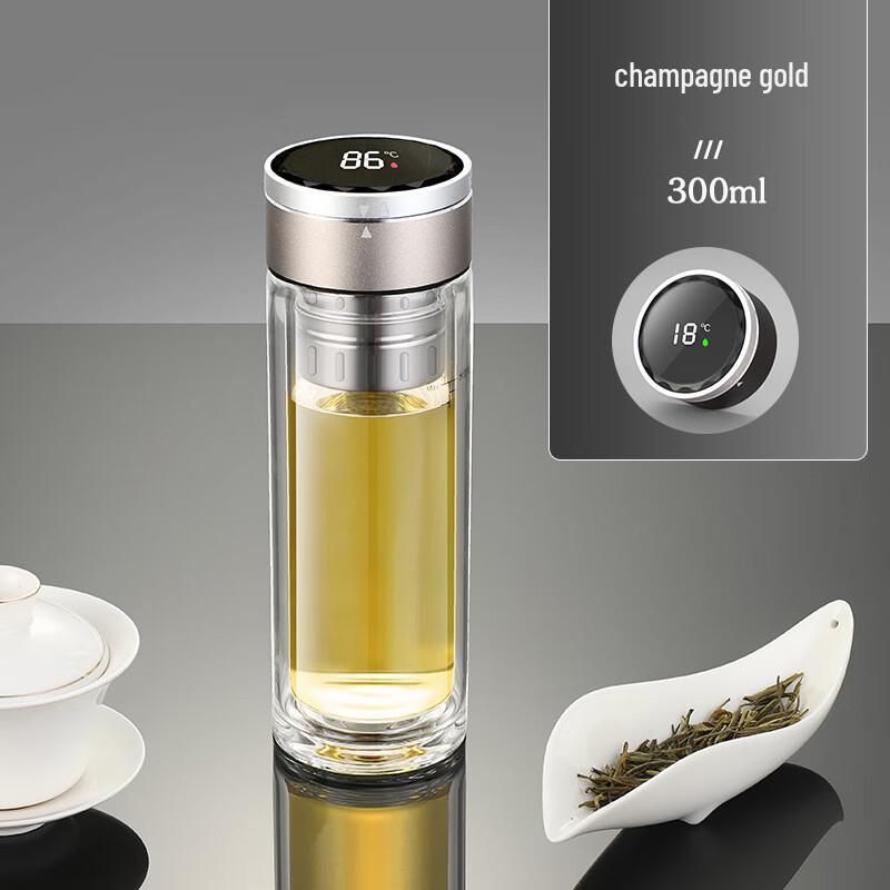 Smart Temperature Sensing Double-Wall Glass Tea Infuser Mug