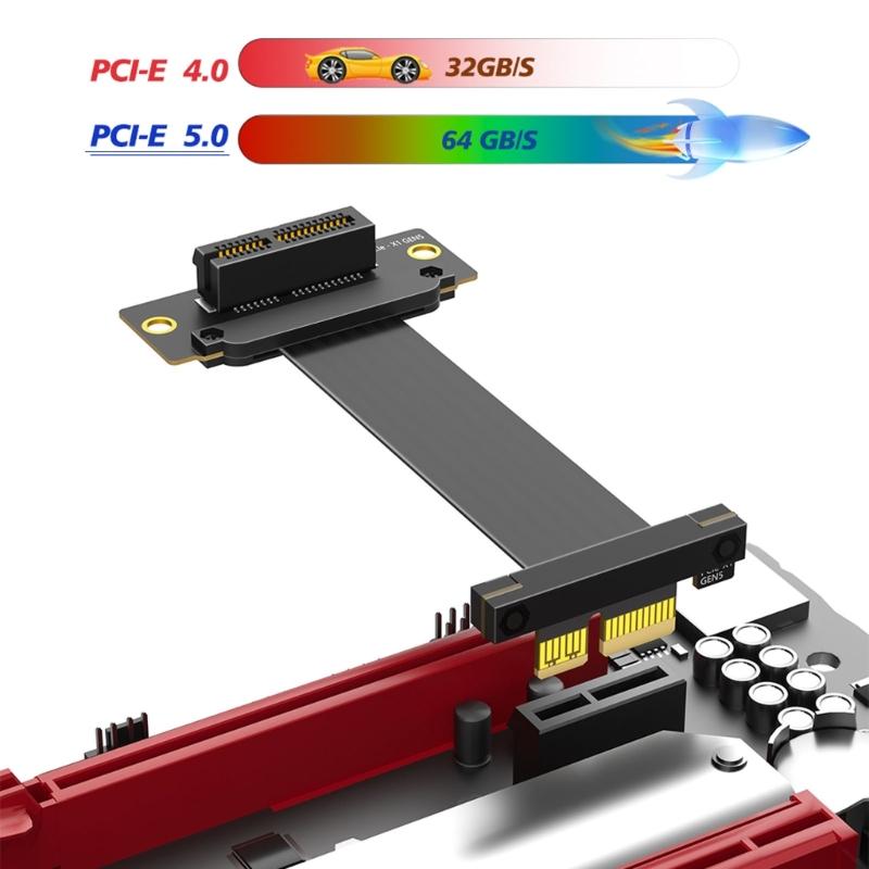 Double 90 Degree PCIe 5.0 Risers Cable with Fast speed 64Gb/s Bandwidth for Flexible GPU Networking Card Installation in 1U 2U Chassis