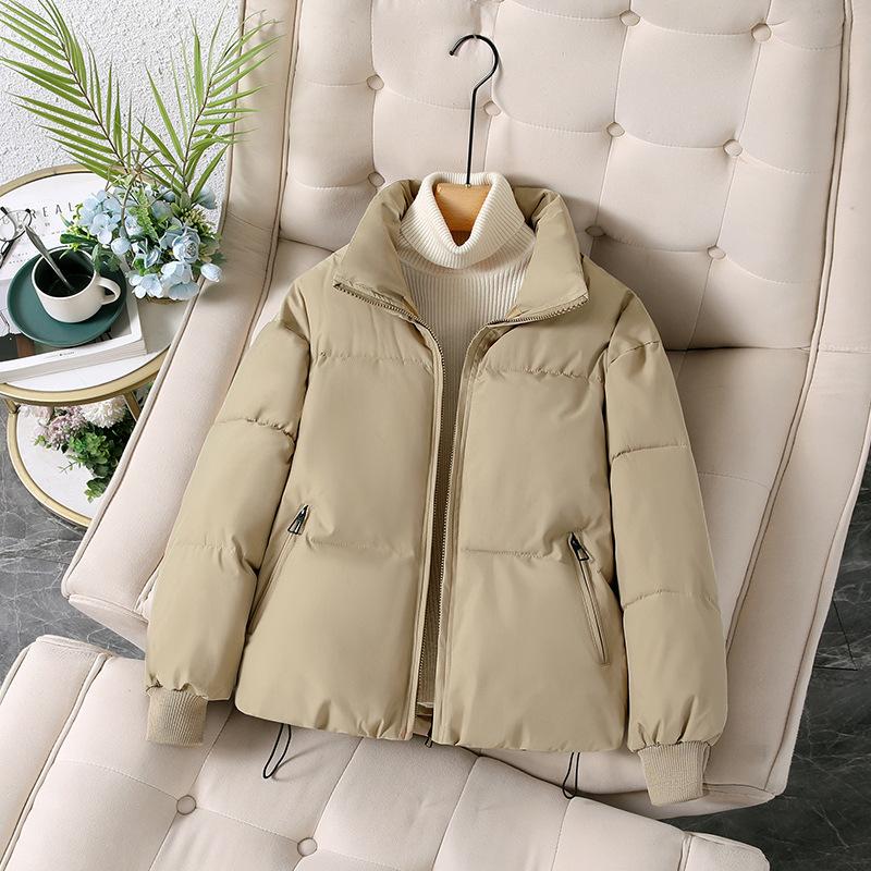 

Winter new thickened stand-up collar bread clothes, down cotton-padded clothes for women, small students, loose cotton clothes, and trendy coats. S хаки