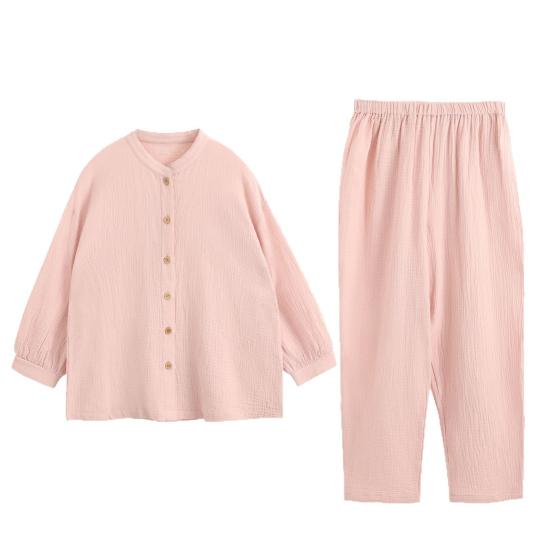 Women's Cotton Pajama Set Button Down Long Sleeve Top And Long Pants Loungewear Set Casual 2 Piece Sleepwear