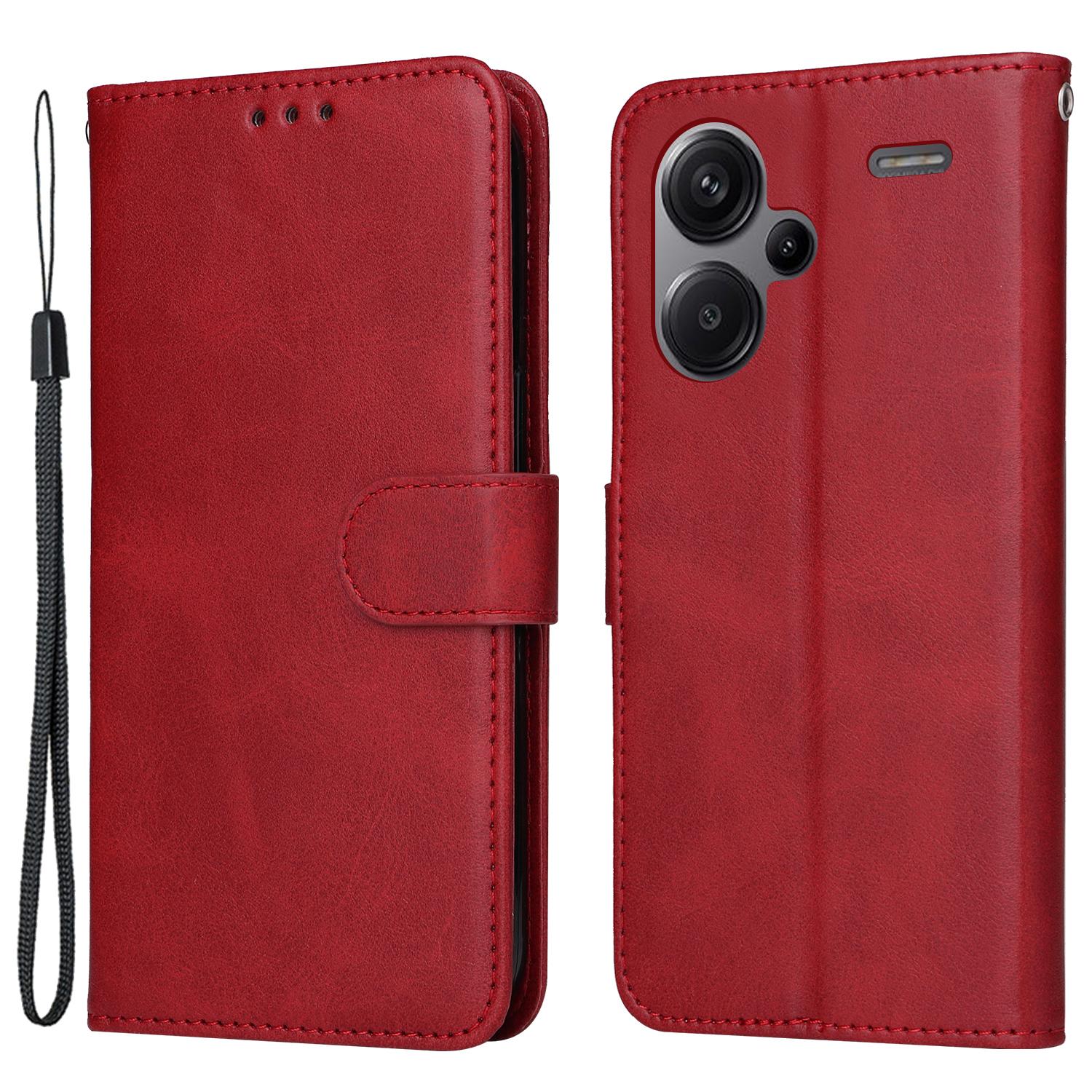 

For Xiaomi Redmi Note 13 Pro+ 5G Leather Case Stand Cover Card Holder with Strap Red