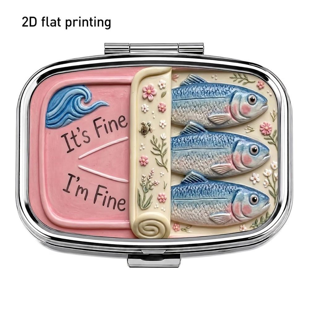 Sardine Print Pocket Pill Case 2 Compartments Travel Pill Container Medicine Storage