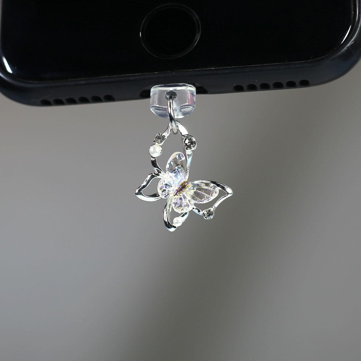 

Подвеска-заглушка для мобильного телефона от пыли в виде бабочки с искусственным жемчугом и бриллиантами, украшение для iPhone Type-C Port