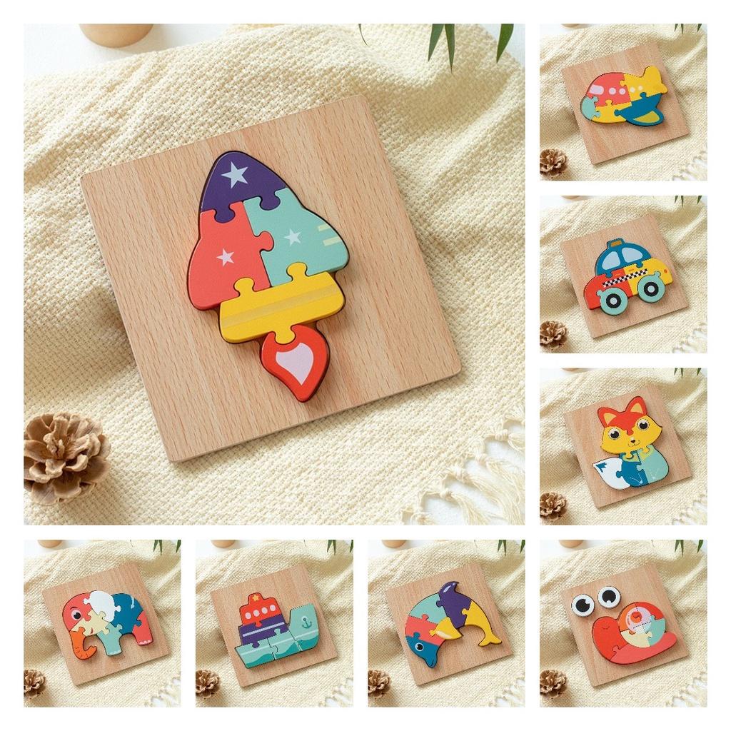 Wooden 3d Puzzle Cognitive Animal Traffic Shapes Matching Blocks For Early Education