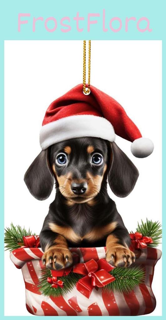 Adorable Cartoon Christmas Dog Car Hanging Ornament Festive Tree Decoration Gift