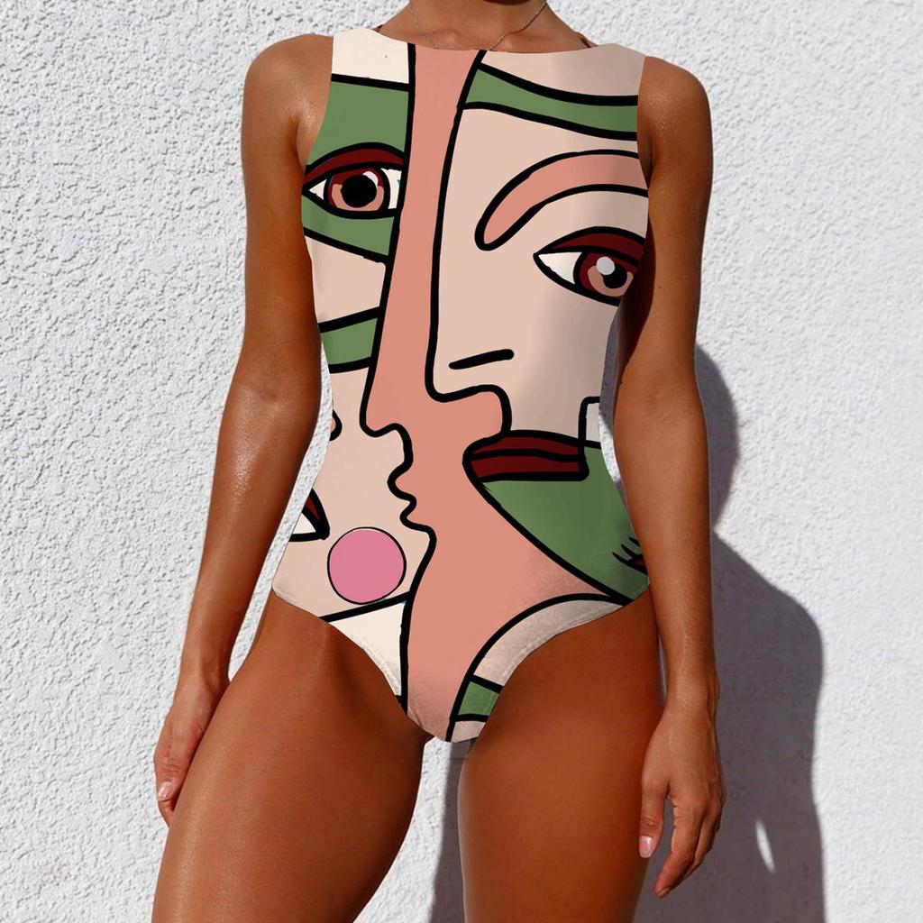 Fashion Women's Sexy Sleeveless Print Temperament Beachwear  Bikini Swimsuit