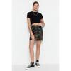 Brown Printed Tulle High Waist Lined Mini Knitted Skirt Twoss23et00050