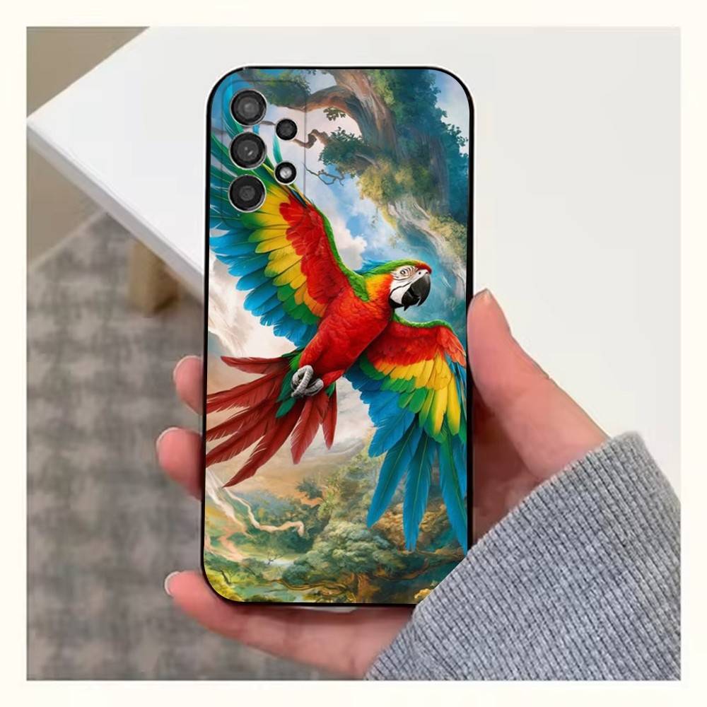 A-Animal Parrot Bird For Samsung S9,S10,S20,S10,S21,S25,S24,S23,Ultra,FE,Plus,Lite,Soft Silicone Black Case