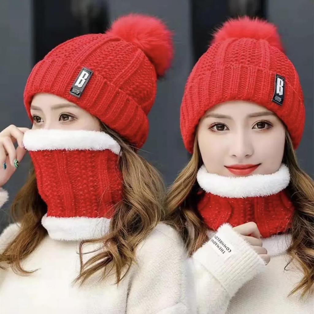 Women's Winter Ear Protection Knitted Wool Hat - Velvet Thickened for Cycling