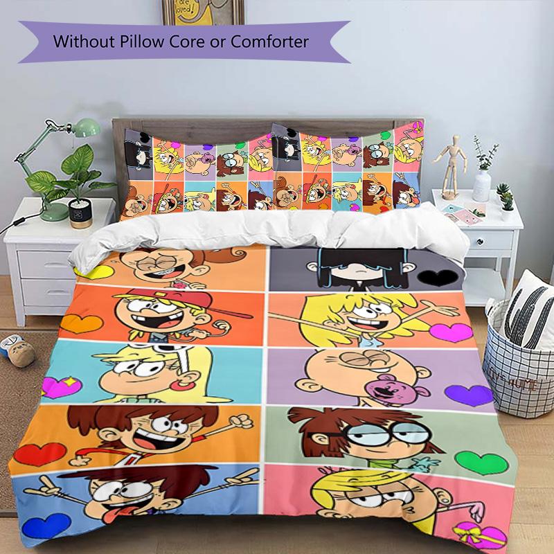 Loud House 3pcs Bedding Set Duvet Cover Closure Includes 1 Duvet Cover & 2 Pillowcases for All Seasons Bedroom Home Dorm Decor