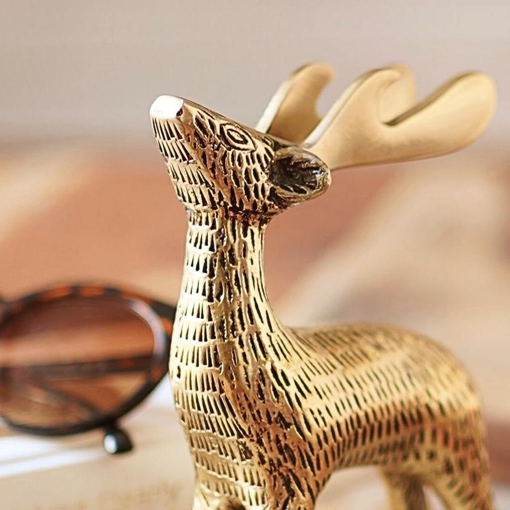 Antique Golden Aluminium Christmas Reindeer Figurine Statue 1 Pcs | Reindeer Showpiece for Tabletop, Bookshelf, Desktop, Cabinets, Valentine's Day