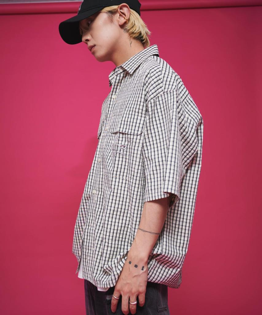 WEGO Short Sleeve Minimalist Check Logo Summer Size White Check 1 Men's Shirt, Shirt, Top, Streetwear, Casual, M,