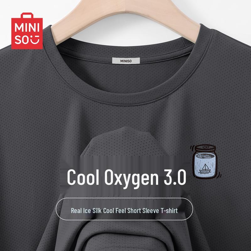MINISO Men s Quick-Dry Ice Silk Round Neck T-Shirt with Chest Emblem 2XL