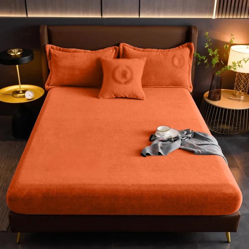 Solid Color Velvet Bed Sheets Warm Adjustable Fitted Sheets For Home Double bed sheets Not Fading  Machine Washable Bedspreads