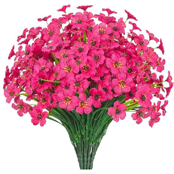Outdoor Artificial Flowers 21 UV Resistant Bundles Fake Flower Plastic Plants Faux Silk Flowers Porch Hanging Garden Porch Window Box Decorating