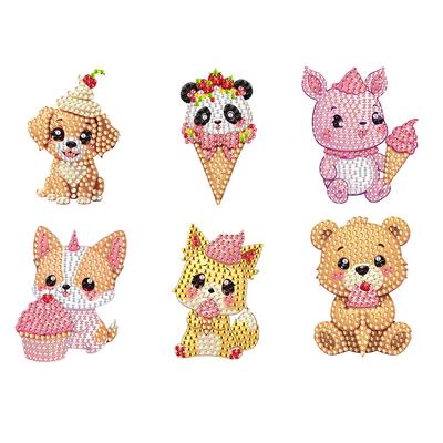 6 ks Akrylové Cupcake Zvířátka Samolepky na ledničku Diamantové Umění Magnety Nálepky Diamantová Malba Magnet na ledničku na Ledničku Bílé tabule