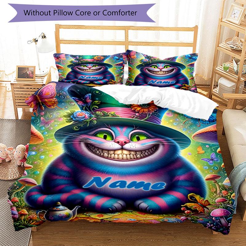 3PC Custom Name Alice Wonderland Bedding Set Printed  Bedding Set Duvet Cover Closure Includes 1 Duvet Cover & 248 Pillowcases for Bedroom