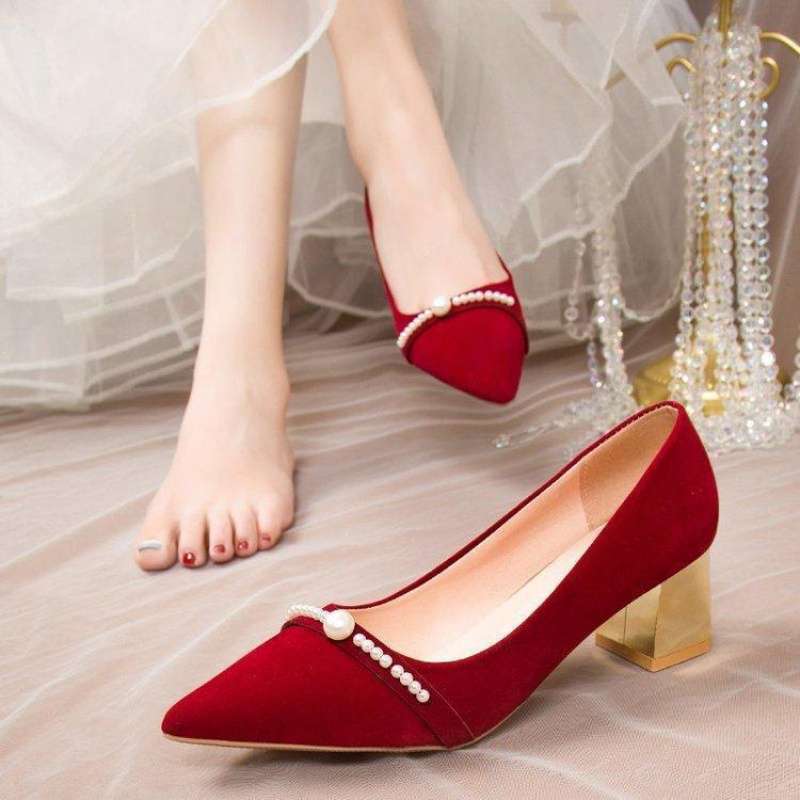 Burgundy wedding shoes Xiuhe high heels women's autumn and winter 2025 new bridal shoes flat toast wedding