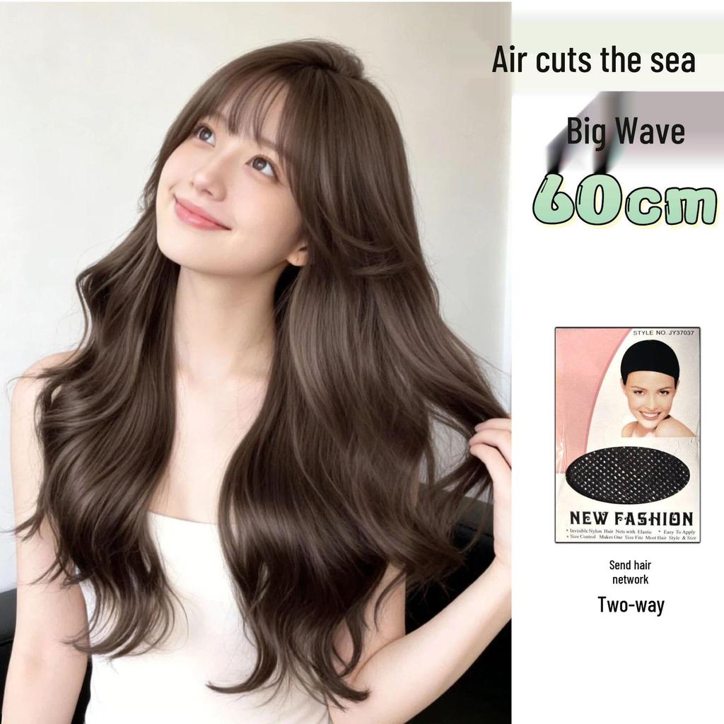 Women's Full Head Wig with Natural Seamless Bangs and Large Waves for Autumn and Winter 