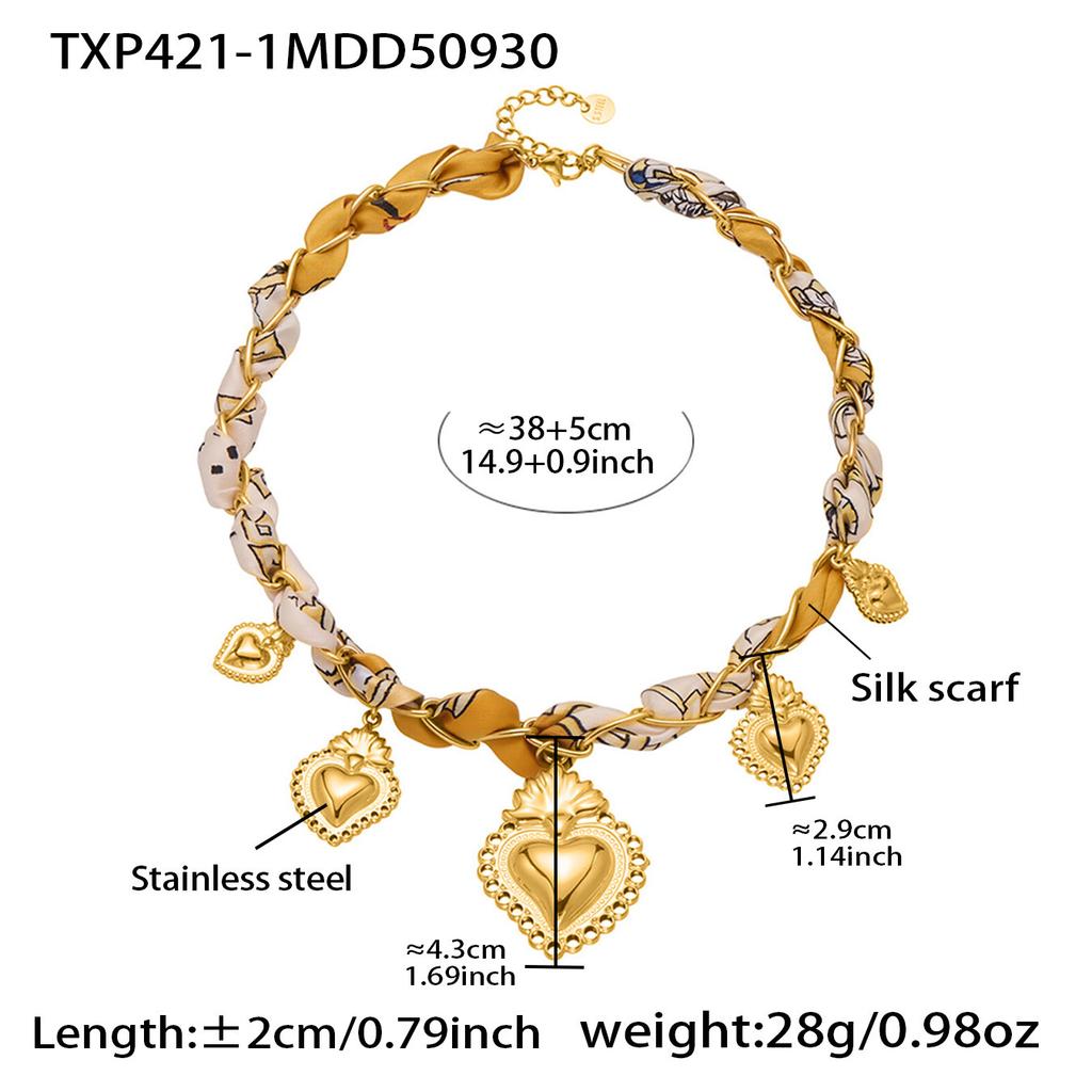 Statement Scarf Necklace Matching Bracelet 18k Gold Plated Stainless Steel Heart Charm Neckalces Bracelets Jewelry Set for Women