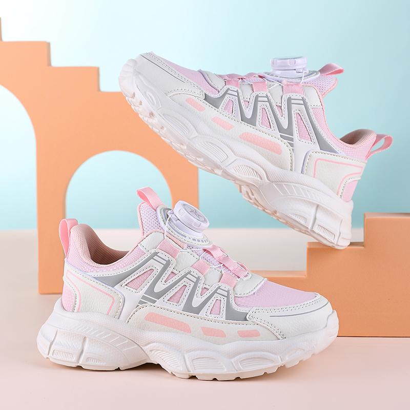 Girls Sports Shoes Lightweight Leather Kids Sneakers Casual Pink Children Anti-slip Walking Running Shoes