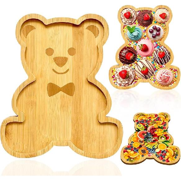 Charcuterie Board Platters 4 Pcs Baby Shower Food Trays Wooden Large Serving Tray Fillable Boxes for Food Snack Fruit Platters Wood Charcuterie Trays Bear